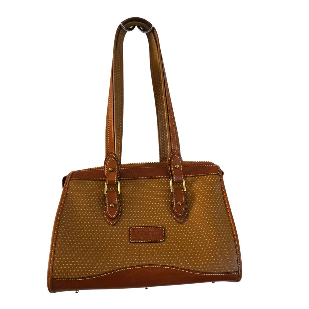 Dooney & Bourke Vintage Brown Perforated Dots Leather Satchel Shoulder Bag